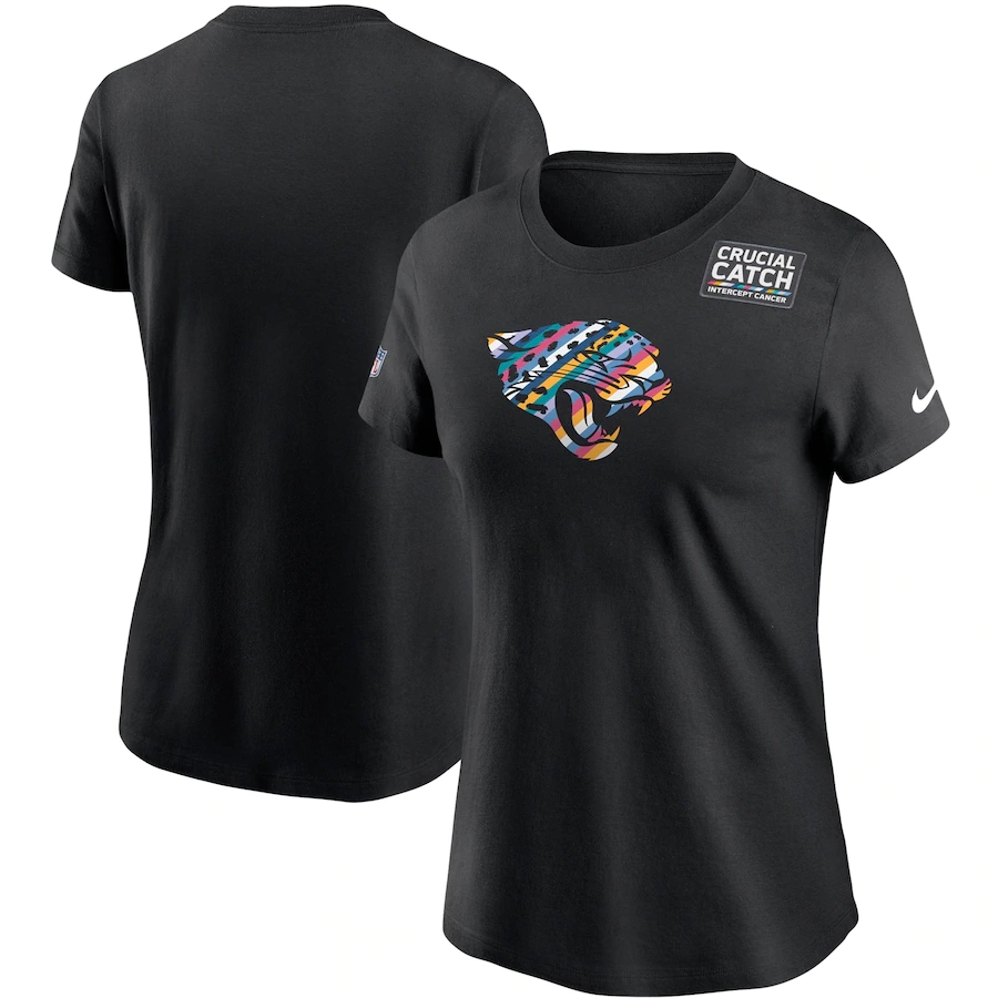 Women's Jacksonville Jaguars 2020 Black Sideline Crucial Catch Performance T-Shirt(Run Small)